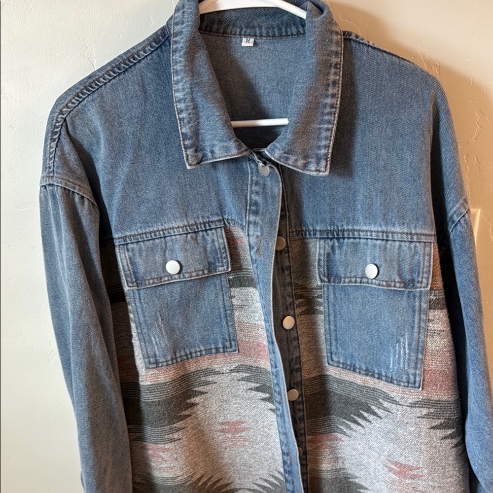 Denim And Patterned Button-Up Jacket - image 3